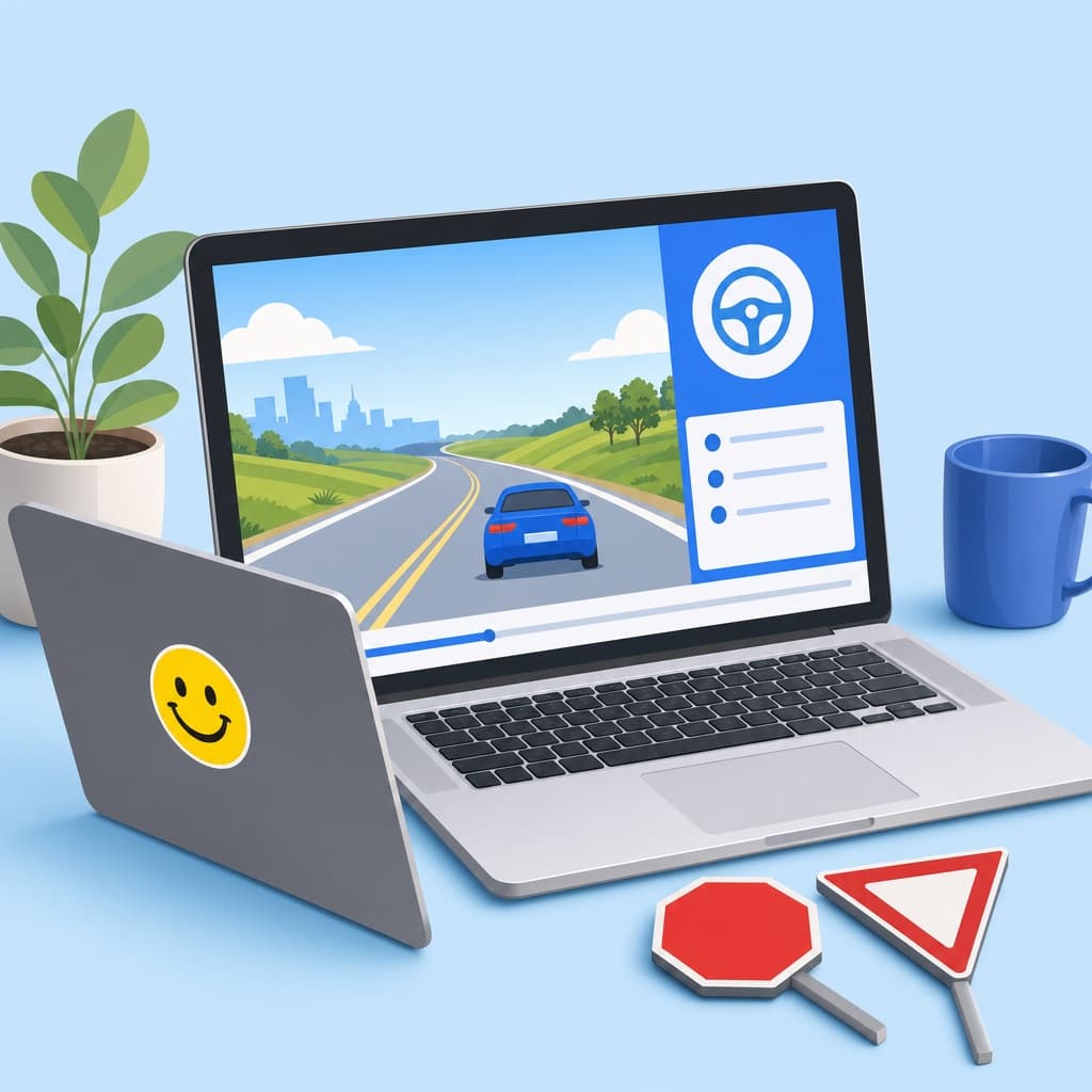Texas Adult Drivers Ed online course covering road signs, traffic laws, and safe-driving topics